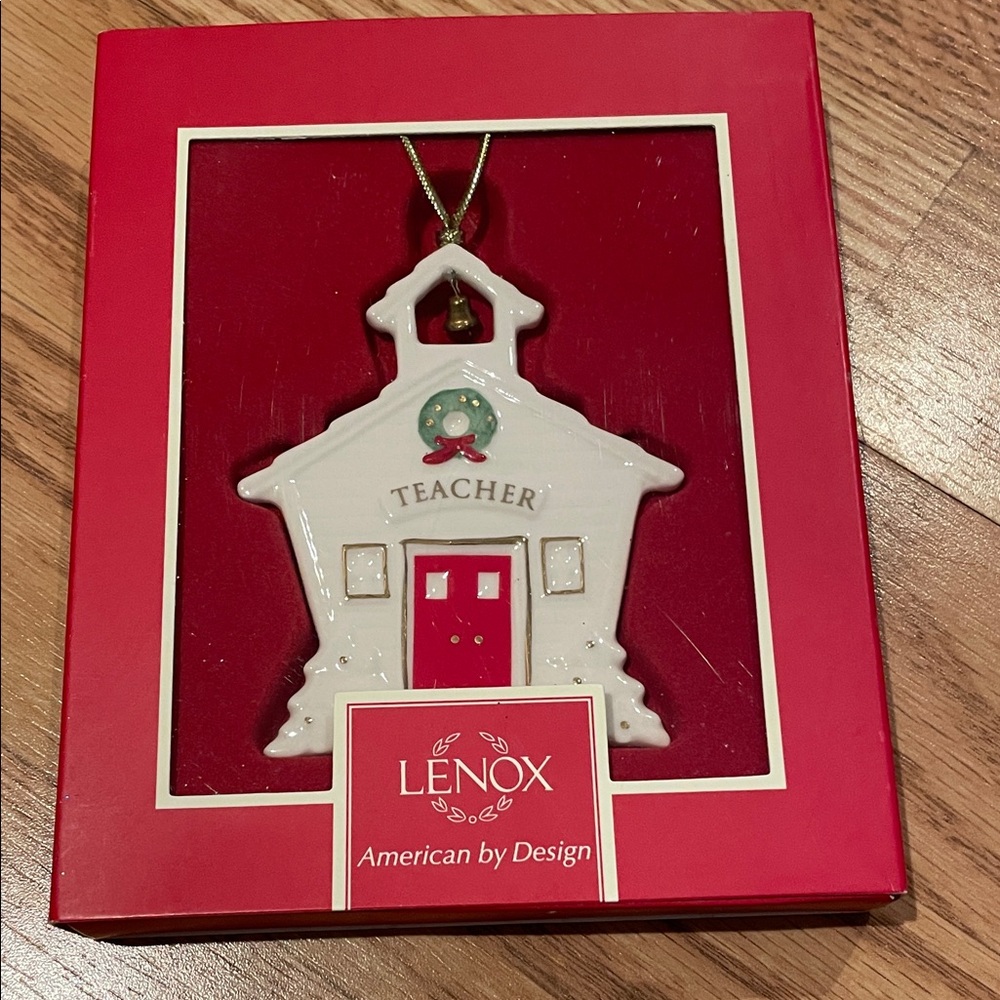 Lenox Schoolhouse Ornament - Red, White, and Green